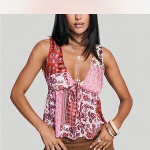 Princess Polly Red and Pink Floral Blouse